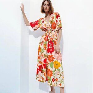 Zara NWOT Floral Button-Front Maxi Dress | XS